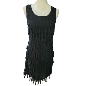 Volume One Black Sleeveless Shag Distressed Fringe Dress Women's M